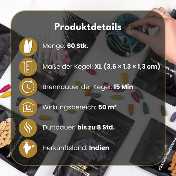 Rückfluss Räucherkegel Mix Duft 60Stk.